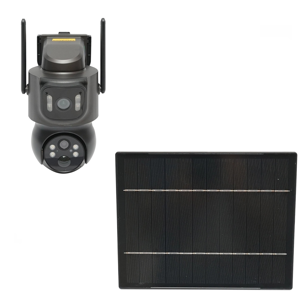 pompa ridicare presiune panou solar Camera supraveghere lentila duala 4 MP cu panou solar 7.6W, baterie 18650 incarcare rapida, WIFI 2.4 GHz, rotativa 360 grade PTZ cu senzor de