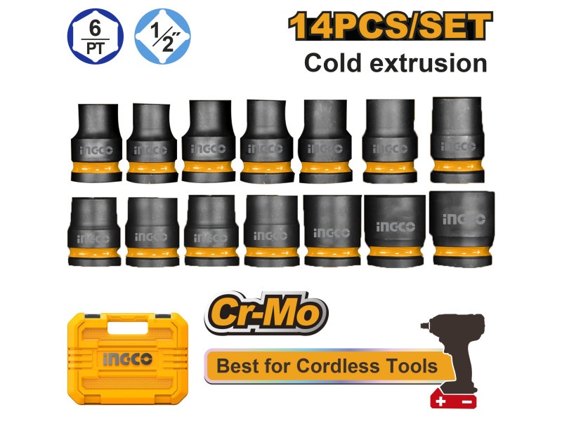 mașini în rate satu mare INGCO Set de prize pentru mașini 14 piese 1/2" 10-27 mm CrMo