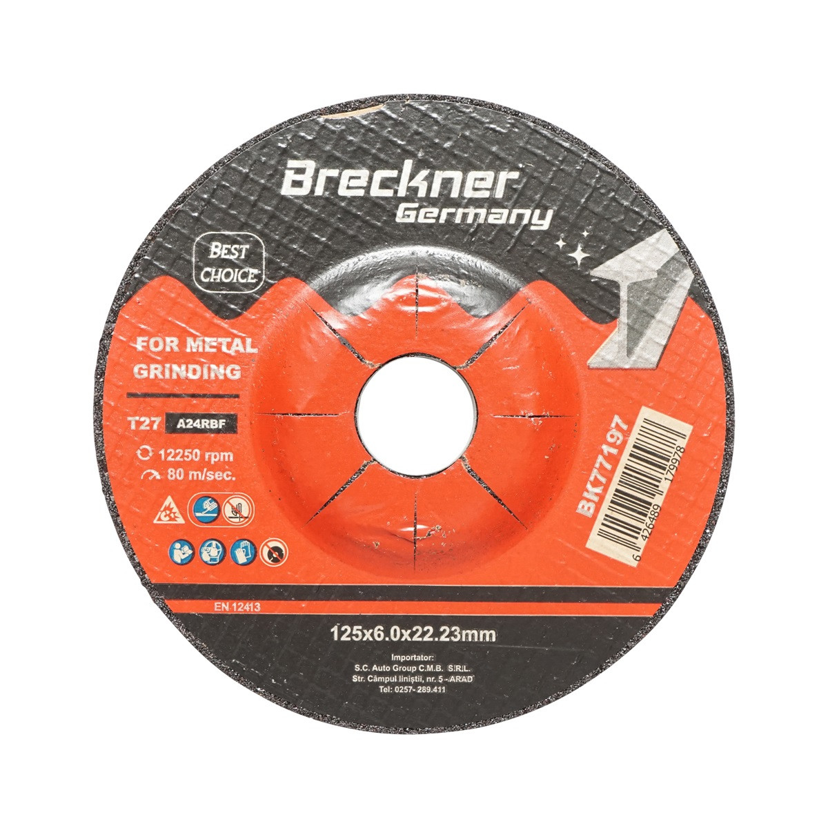 Panza disc, flex, pentru taiat si polizat metal, T27, 125x6.0x22mm, Cod: BK77197 Echivalență: DISGX16, Breckner Germany