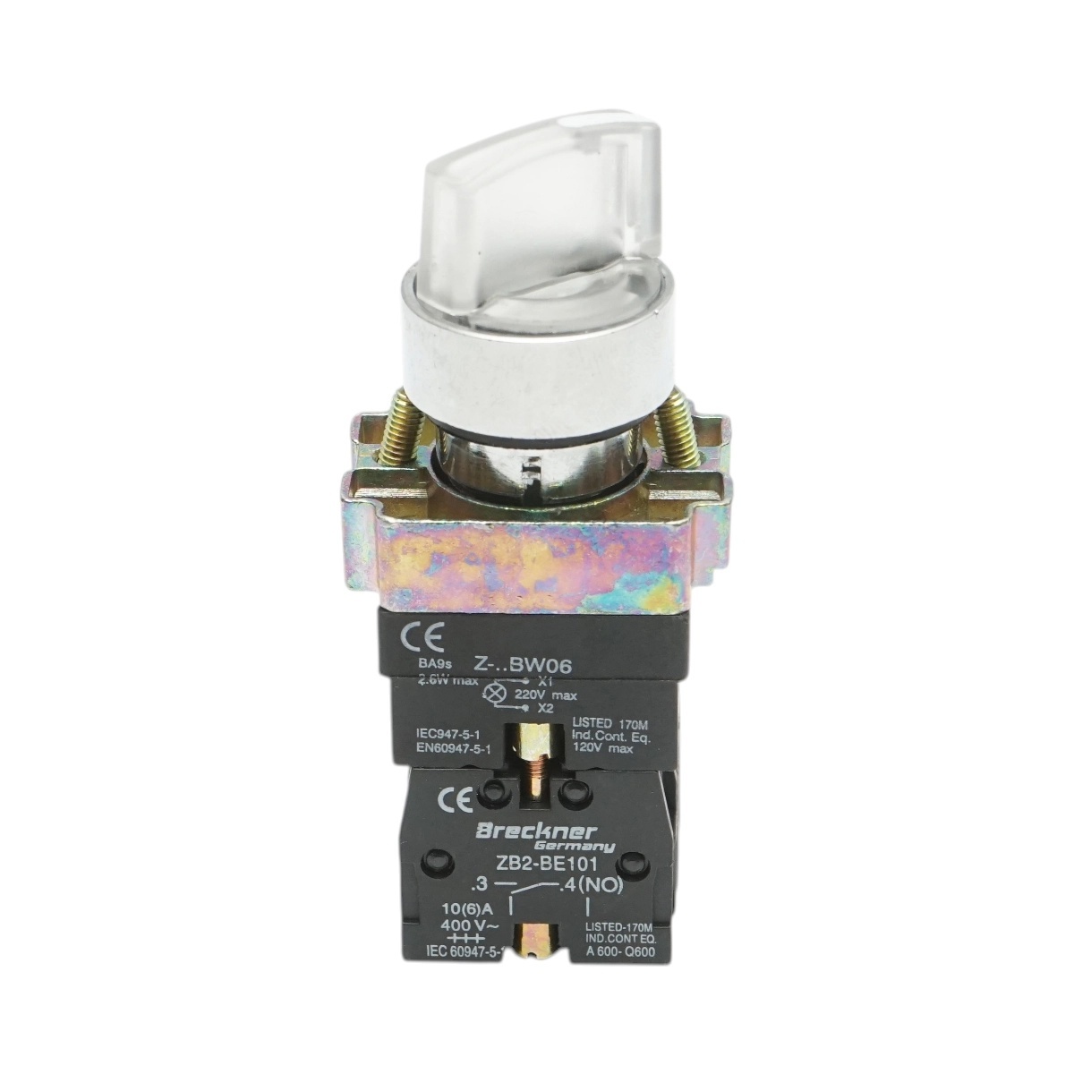 bloc masura monofazat Selector 2 pozitii cu retinere si indicator semnalizare LED alb 1NO+1NC, 220V, LAY5 Breckner Germany, BRECKNER GERMANY, BK76431