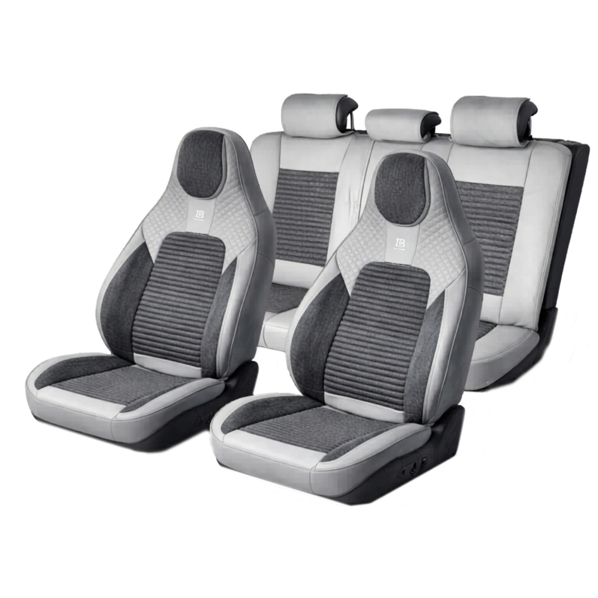 scaune premium Set huse scaune auto Premium Crem-Gri universale, design sport ergonomic, piele ecologica cu insertii textile, fata + spate 11 piese, DISVG57