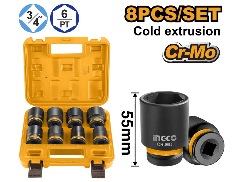 mașini în rate satu mare INGCO Set de prize pentru mașini 8 piese 3/4" 26-38 mm CrMo
