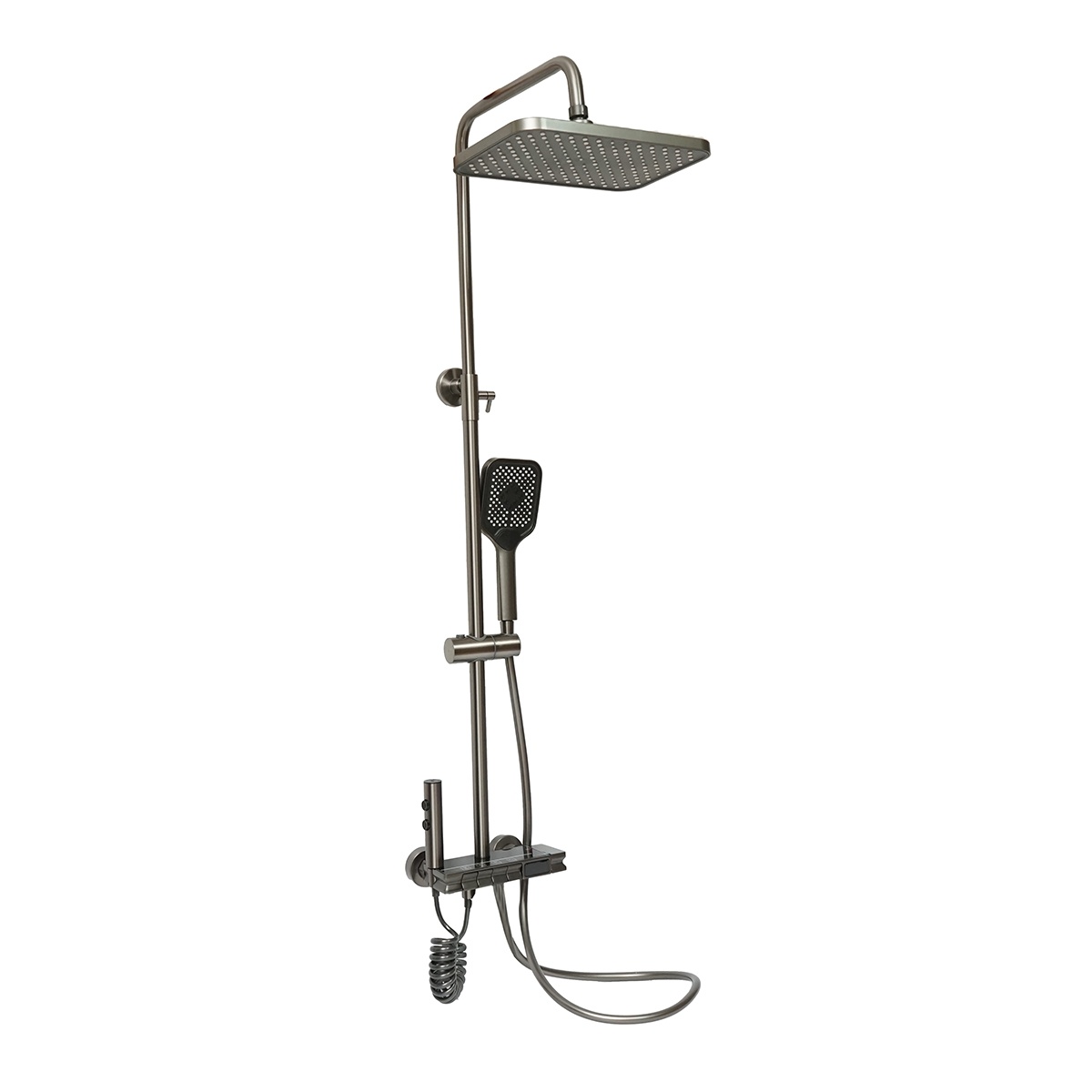 Set dus multifunctional cu termostat, afisaj digital temperatura apa, 4 functii de curgere a apei, pipa cada, dus dreptunghiular, dus de mana, dus