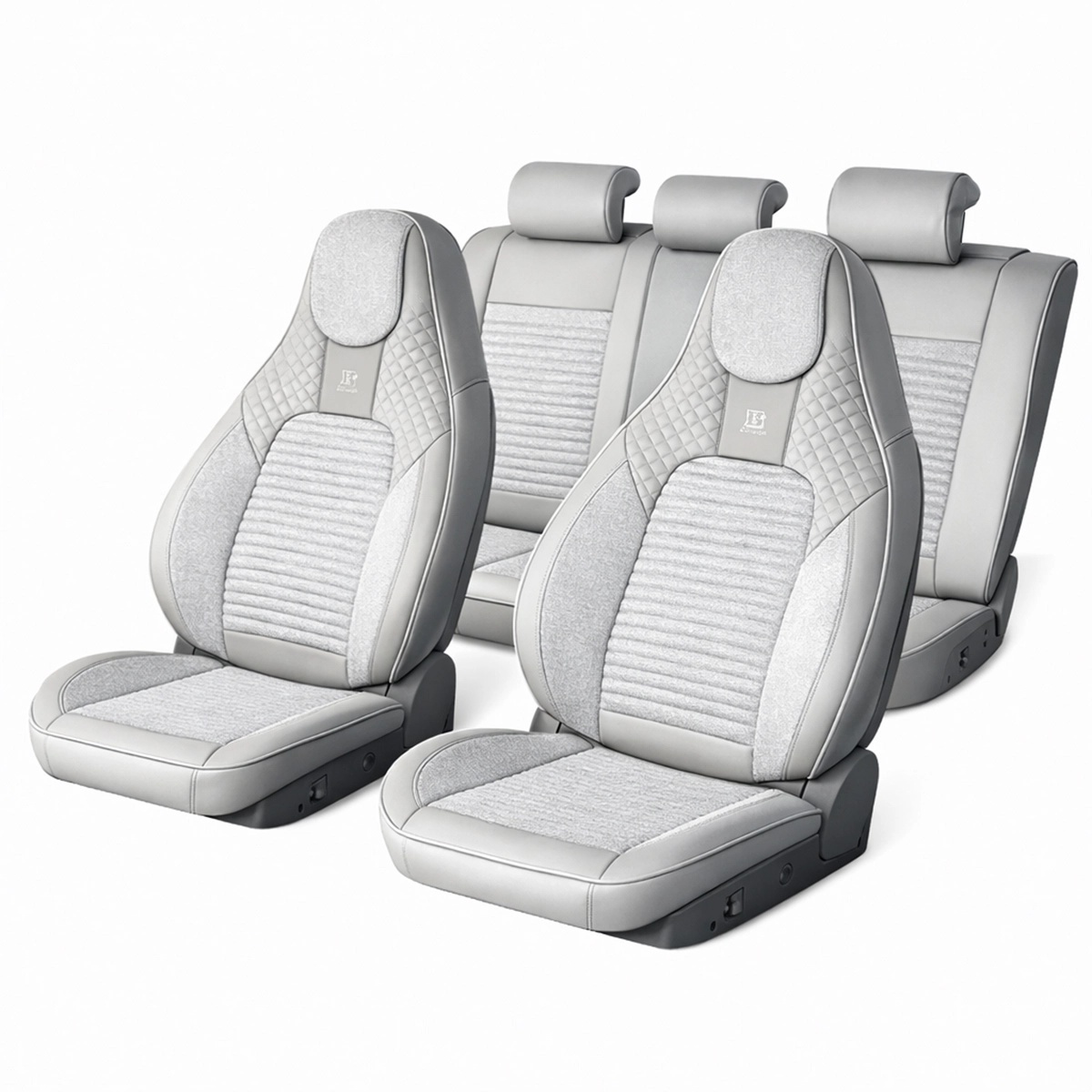 scaune premium Set huse scaune auto Premium Crem-Gri universale, design sport ergonomic, piele ecologica cu insertii textile, fata + spate 11 piese, DISVG60