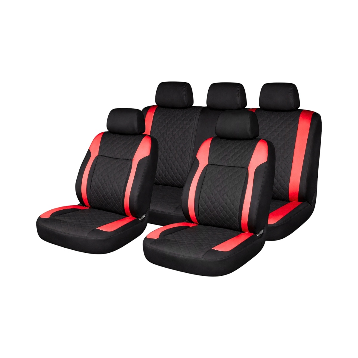 scaune de piele Set huse scaune auto universale Negru-Rosu Diamond, piele ecologica matlasata, fata + spate 9 piese, DISVG54