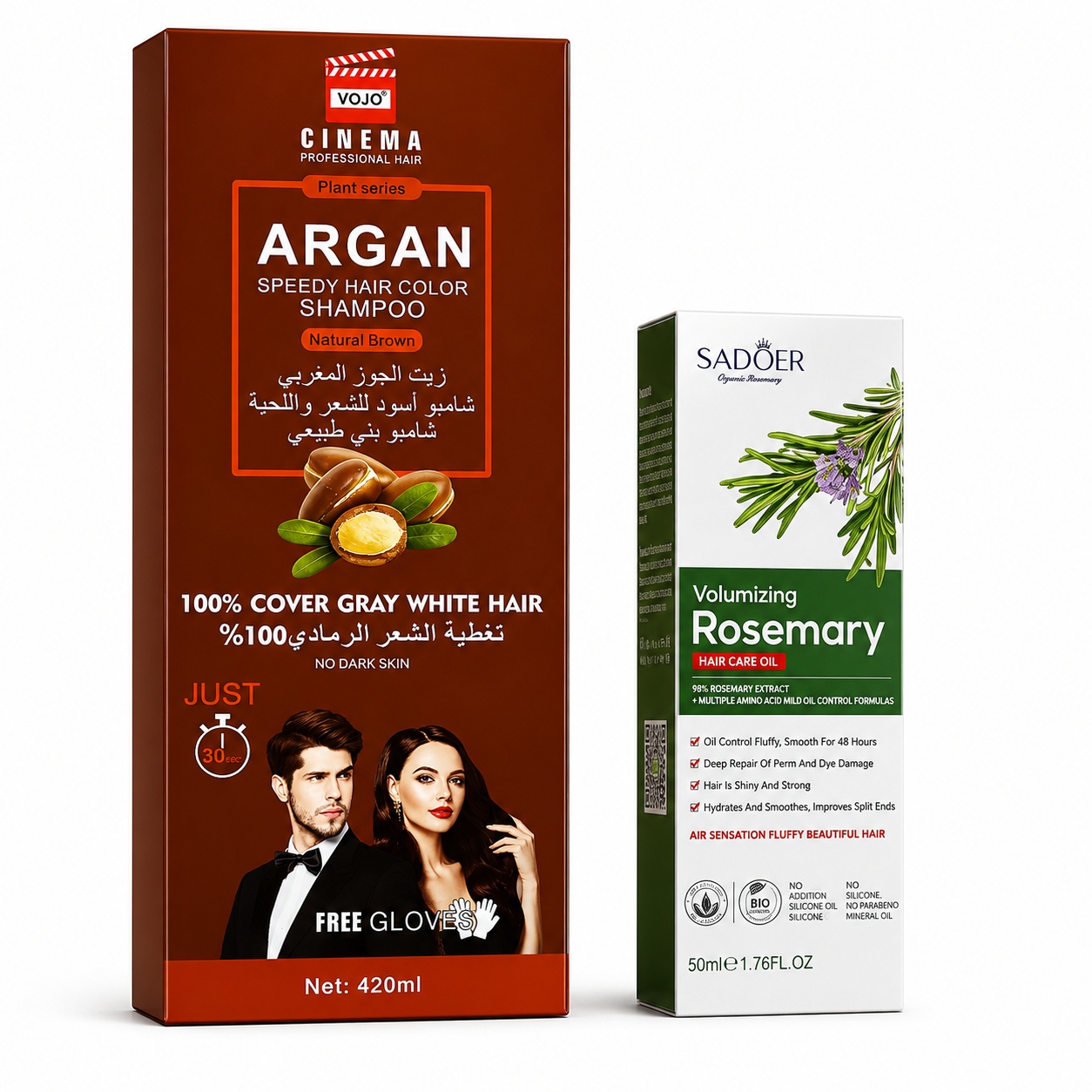 Pachet Promo Hair Revival – Șampon Nuanțator Argan Natural Brown + Ulei de Păr cu Rozmarin