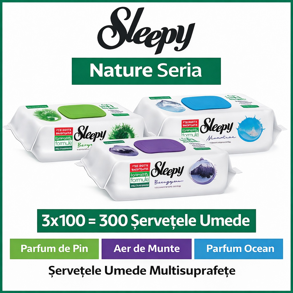 Pachet Trio Șervețele Umede Sleepy Nature Ocean + Pin + Mountain Breeze 3x100 buc
