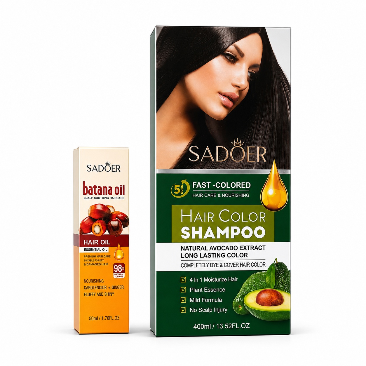 Pachet Promo Black Batana Care – Șampon Nuanțator SADOER + Ulei de Batana