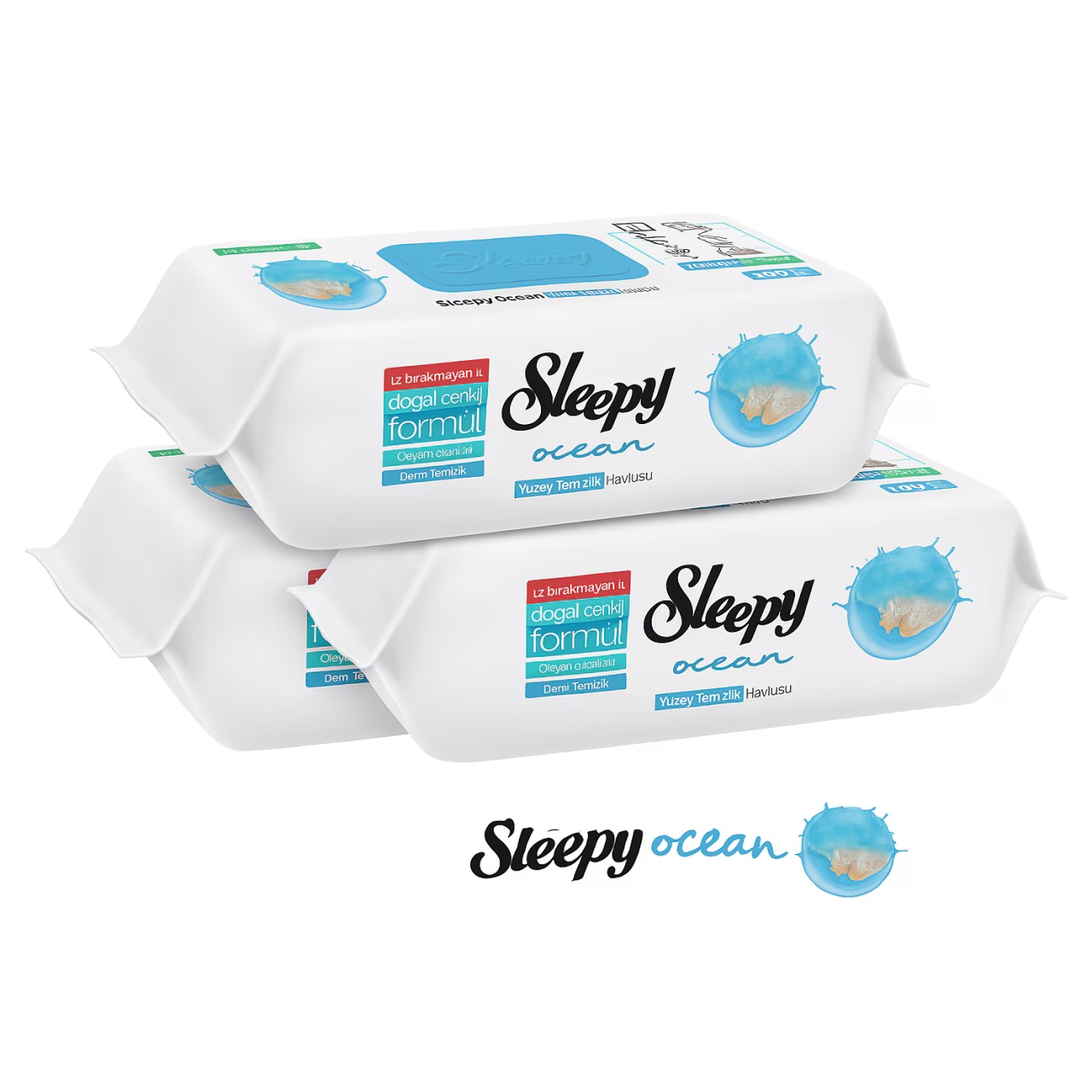 Pachet Trio Șervețele Umede Sleepy Nature Ocean 3x100 buc – Multisuprafețe cu Bicarbonat