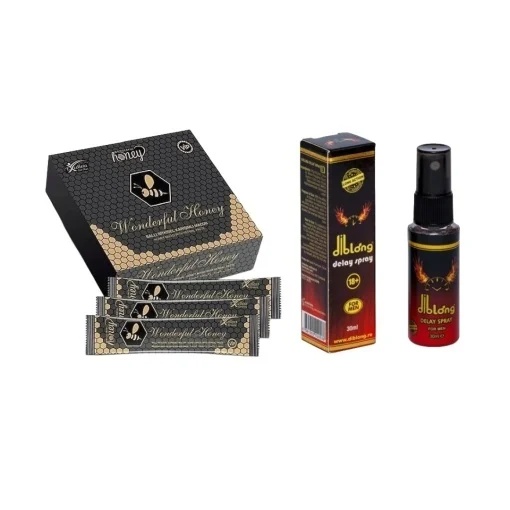 Pachet promo afrodisiac premium:Miere Afrodisiac, Wonderful Honey 1 cutie x 12 plicuri + Spray intarziere barbati pentru intarziere Diblong 30ml