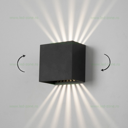 Aplica LED 2x3W Exterior Patrata Neagra Multi Fascicul LZ2126