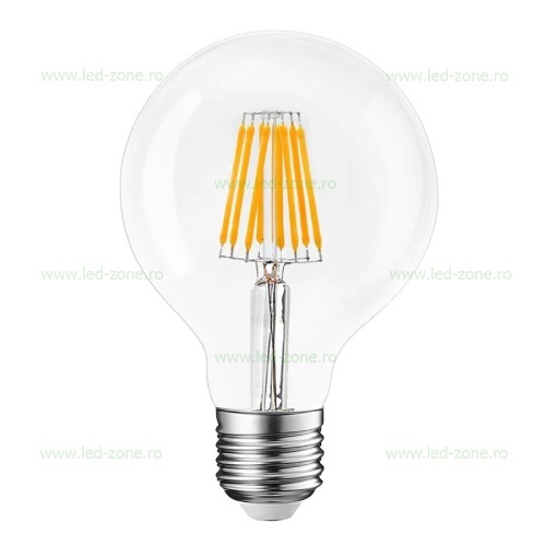 Bec LED E27 12W Filament Glob Clar G80