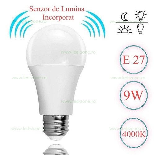 Bec LED E27 9W Glob Mat Senzor Lumina LZ18C050