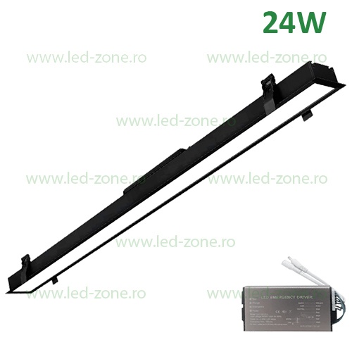 Corp Iluminat LED 24W 60cm Incastrabil Liniar Negru Emergenta