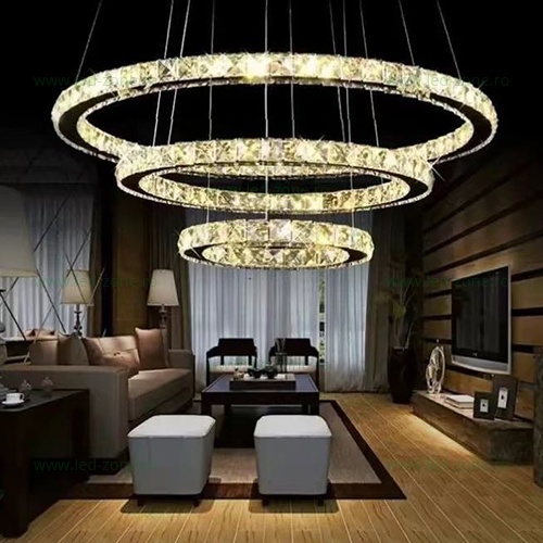 Lustra LED 140W Dimabila 3 Functii cu Telecomanda Cristal LZ3001-2+4+6