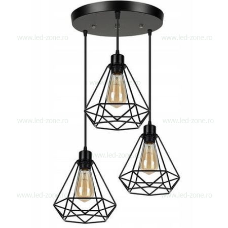 Lustra Vintage 3 Pendule Suport Rotund