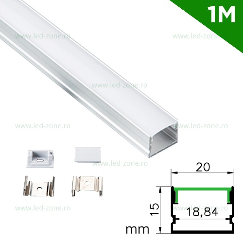 Profil Aluminiu Aplicat Dispersor Mat 1M 18.4MM