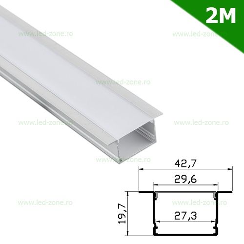 Profil Aluminiu Incastrat Dispersor Mat 2M 28.9MM LZ8564