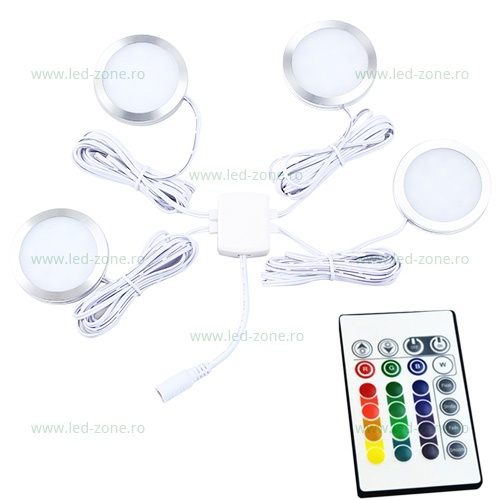 Set 4 Spoturi LED 2W RGB Mobila cu Telecomanda