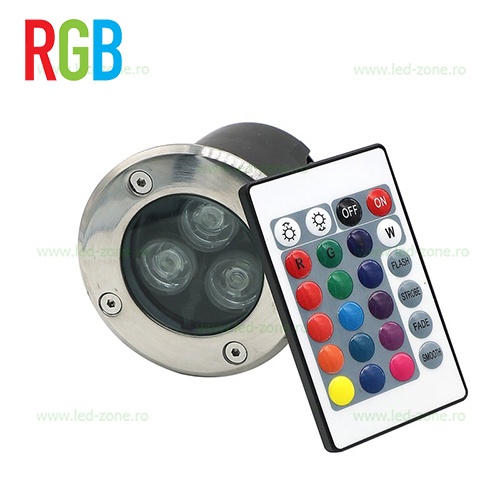 Spot LED Exterior Incastrabil 3x1W RGB Telecomanda 220V