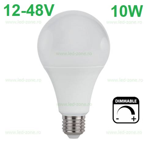 Bec LED E27 10W Glob Mat 12-48V Dimabil
