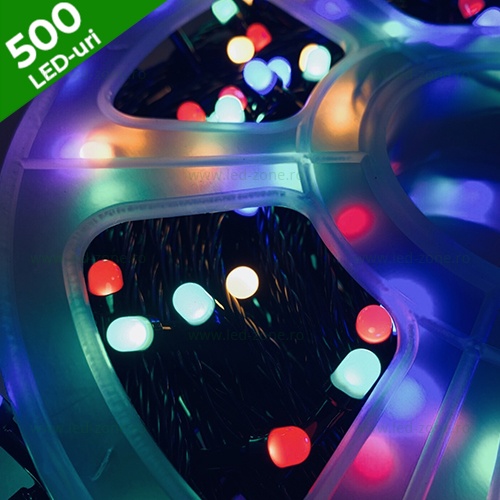 Instalatie Pom Craciun 500 LED-uri Diverse Culori Fir Negru LZ01