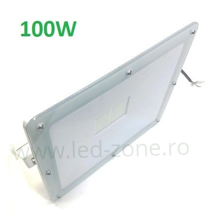 Proiector LED 100W Ultra Slim Alb Sticla