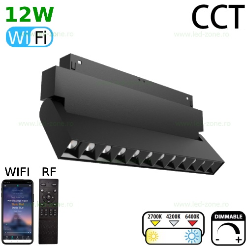 Spot LED Magnetic 12W Liniar Clar Negru Reglabil CCT RF WIFI