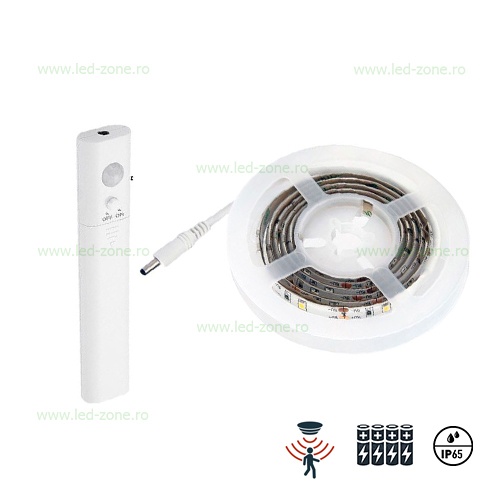 Kit Banda LED 2835 Silicon 1M cu Senzor Miscare si Baterii