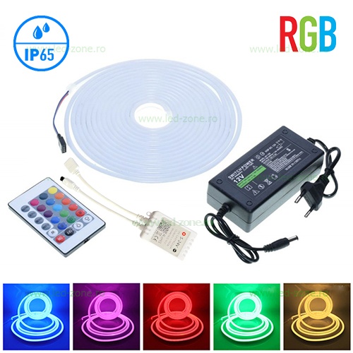 Kit Neonflex LED Ultra Slim 5M 12V RGB Telecomanda IR