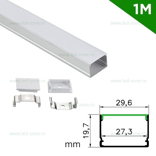 Profil Aluminiu Aplicat Dispersor Mat 1M 28.9MM
