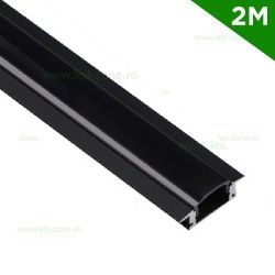 Profil Aluminiu Incastrat Negru Dispersor Negru 2M 12.5MM Plat