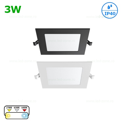 Spot LED 3W Patrat Incastrat CCT IP40