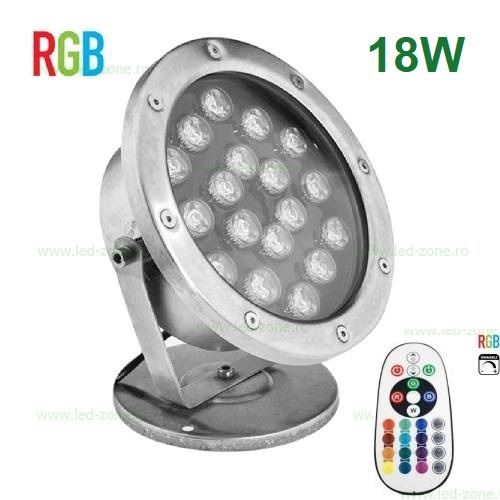 Spot LED Exterior 18x1W Rotund RGB 12V Submersibil cu Telecomanda