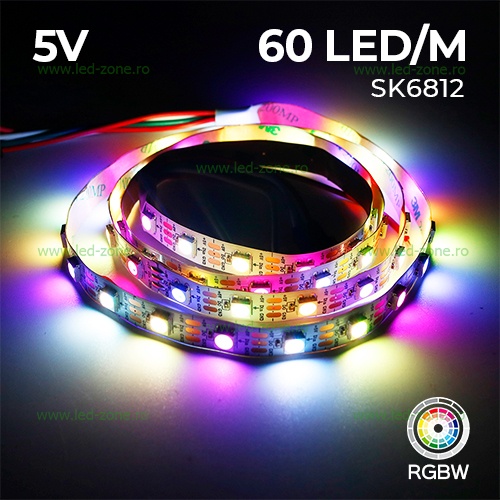 Banda LED 5050 60 SMD/ML Interior Digitala Pixel SK6812 RGBW 5V