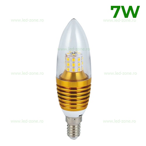 Bec LED E14 7W Lumanare Clar Auriu SMD2835