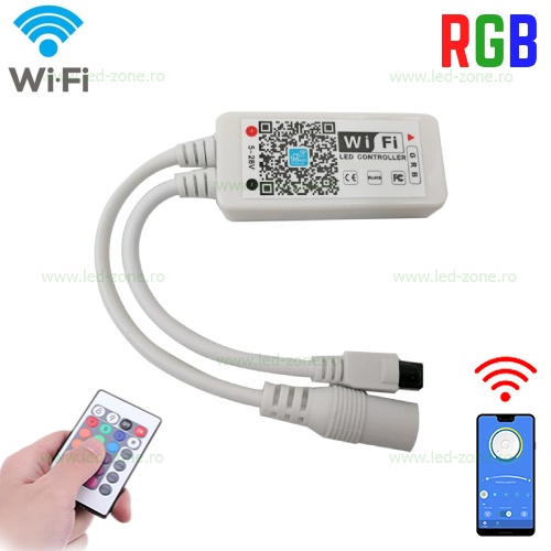 Controller Banda LED RGB 8A 100W WI-FI si Telecomanda IR