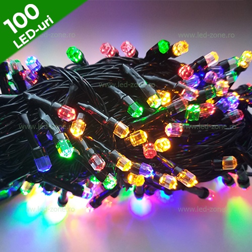 Instalatie Pom Craciun 100 LED-uri 8mm Diamant Fir Negru