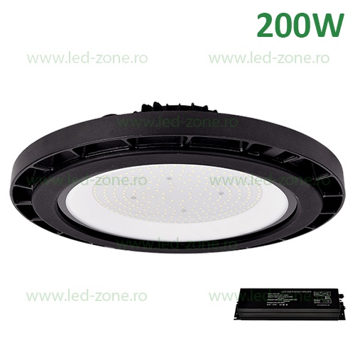 Lampa LED Iluminat Industrial 200W UFO Negru GENEVA Emergenta