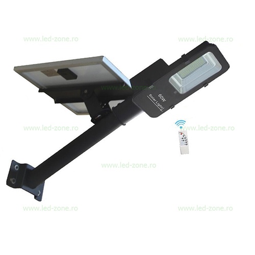 Lampa LED Iluminat Stradal 60W SMD Solara cu Suport si Telecomanda