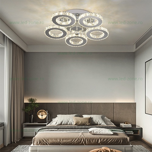 Lustra LED 100W 3 Functii Dimabila cu Telecomanda Cristal LZ8080-5