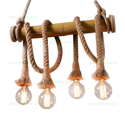 Lustra Rustic Bambus 4 Socluri E27 LZSF4