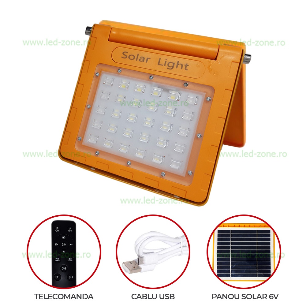 Proiector LED 20W Solar Acumulator USB Telecomanda