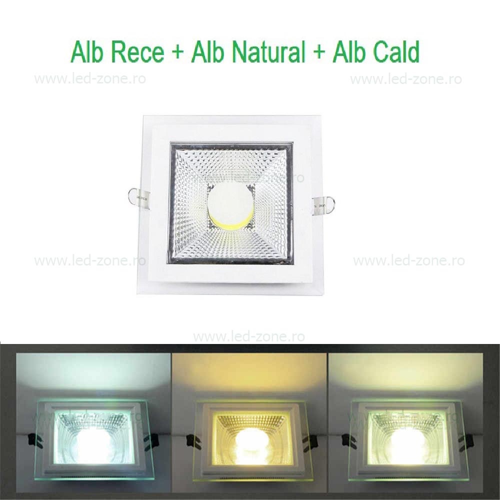 Spot LED 6W Patrat COB Sticla 3 Functii