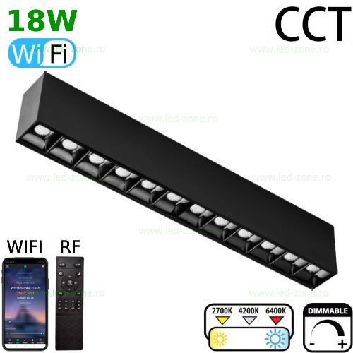 Spot LED Magnetic 18W Liniar Clar Negru CCT RF WIFI