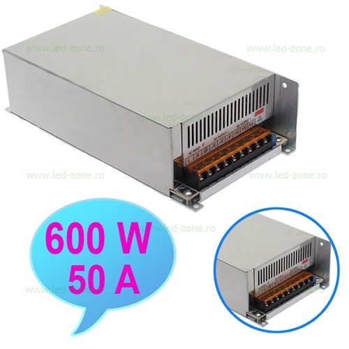 Sursa Alimentare Banda LED 12V 600W Carcasa Metal LZ7E007