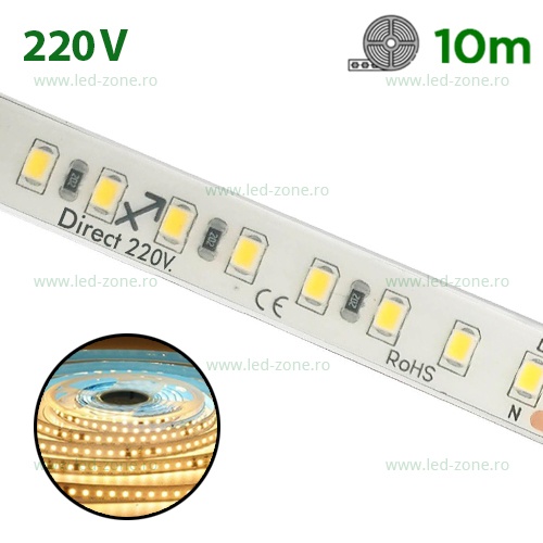 Banda LED 2835 120 SMD/ML Silicon 220V Rola 10m