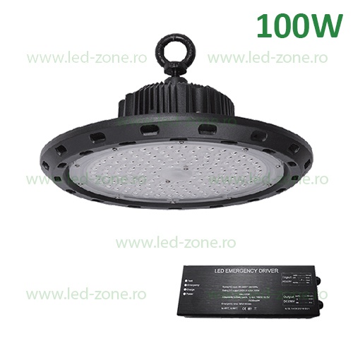 Lampa LED Iluminat Industrial 100W UFO Negru VIENA Emergenta