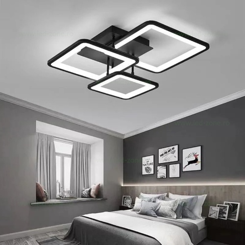 Lustra LED 90W Neagra 3 Functii Dimabila cu Telecomanda LZ131