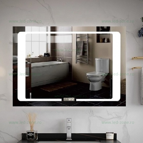 Oglinda Baie LED 90x60cm Touch Ceas Dezaburire LZJ16
